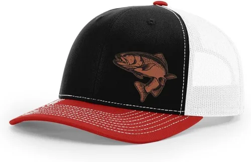 Miniatura 54 de Sombrero de pesca de trucha con parche de cuero grabado láser Richardson 112 Snapback Trucker Cap