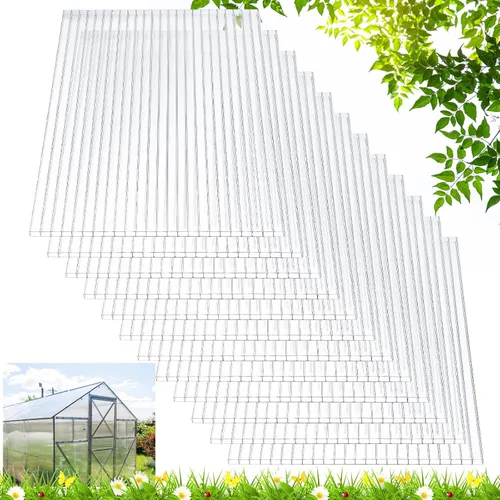 Miniatura 9 de Tatuo Paquete de 12 Paneles de Invernadero de Policarbonato de 4' X 2' X 0.32'' Láminas de Policarbonato Paneles de Techo de Doble Pared