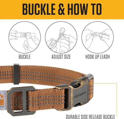 Miniatura 3 de Carhartt Collares de cincha de nylon totalmente ajustables para perros, costuras reflectantes para visibilidad, Grande Naranja cazador