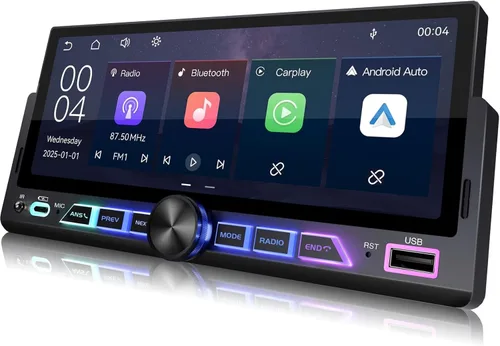【SOOEMAKA】 Estéreo para automóvil de un solo DIN con Apple CarPlay inalámbrico Android Auto, radio con pantalla táctil IPS de 6.9 pulgadas con carga