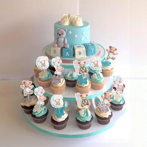 Miniatura 4 de Gyufise 32 Piezas Decoraciones para Cupcakes de Oso de Baby Shower Luna Oso Bebé Decoraciones de Pastel de Baby Shower Tema de Animales de la Selva
