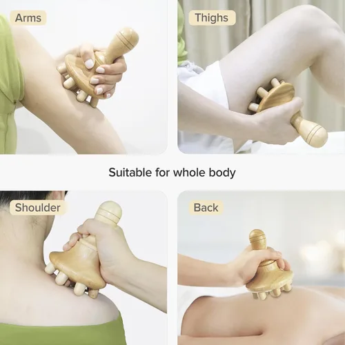 Miniatura 8 de Herramienta de masaje de terapia de madera, masajeador de drenaje linfático de madera con una sola mano, herramientas de terapia física, herramienta