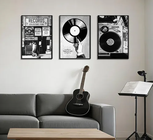 Miniatura 7 de Póster de música retro, 3 unidades, arte de pared, fotografía en blanco y negro, tienda de discos de vinilo preparados, pintura, pintura, decoración