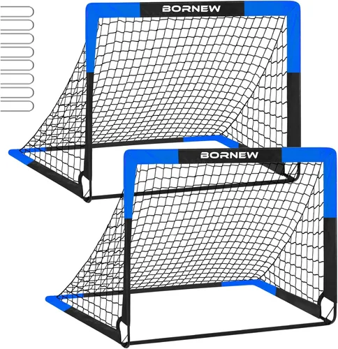 Miniatura 13 de BORNEW Paquete de 2 porterías de fútbol – Porterías de fútbol para patio trasero e interior para niños, 6 x 4 / 4 x 3 pies, juego de redes de fútbol