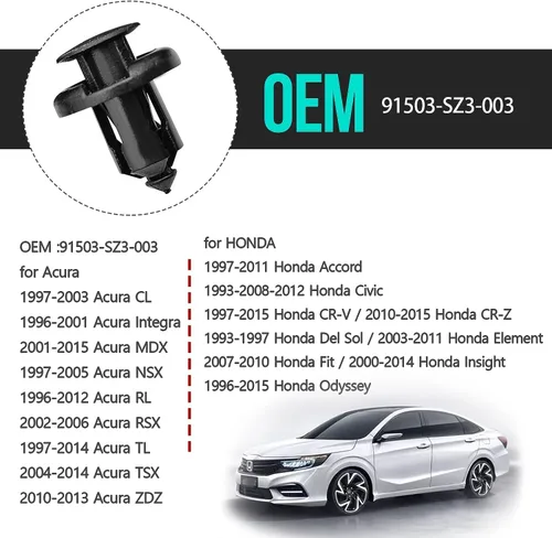 Miniatura 3 de 100 piezas de clips para parachoques y guardabarros, clip de forro de guardabarros de 10 mm compatible con Honda CR-V Accord Civic Acura, 1 pieza