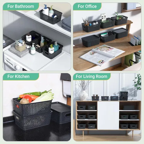 Miniatura 7 de Cestas de almacenamiento de plástico con tapa, contenedores de almacenamiento de plástico apilables: cestas de almacenamiento para organizar