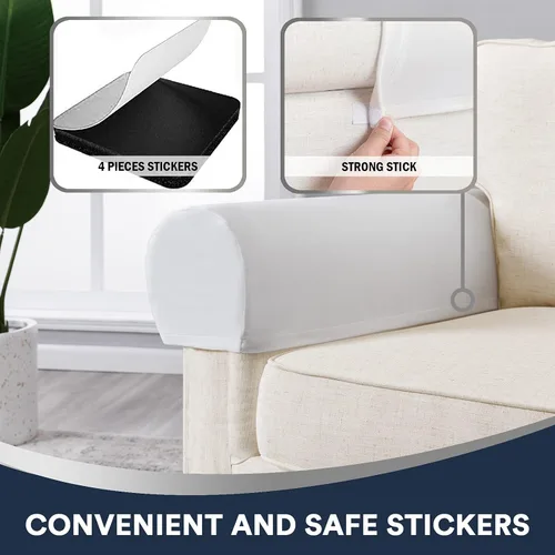 Miniatura 6 de Juego de 4 fundas para reposabrazos de sofá, de terciopelo afelpado, antideslizantes, para sofá, silla y sillón reclinable, color blanco roto