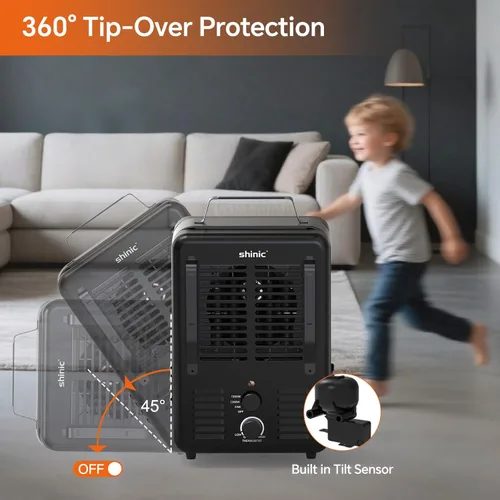 Miniatura 5 de Shinic Calentador Milkhouse de 1500 W, calentador utilitario Milkhouse con termostato ajustable, protección contra sobrecalentamiento y vuelco