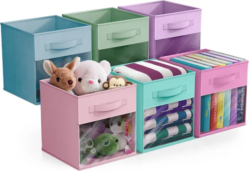 Miniatura 11 de Sorbus – Cubos de almacenamiento de tela de 11 pulgadas – Botes plegables resistentes con asa – 6 canastas plegables para organizar ropa, juguetes