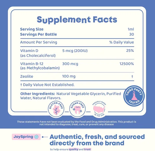 Miniatura 10 de JoySpring LingoLeap - Fórmula líquida para niños con zeolita clinoptilolita, B12 metilada y vitamina D3 Apoyo diario suave para el bienestar