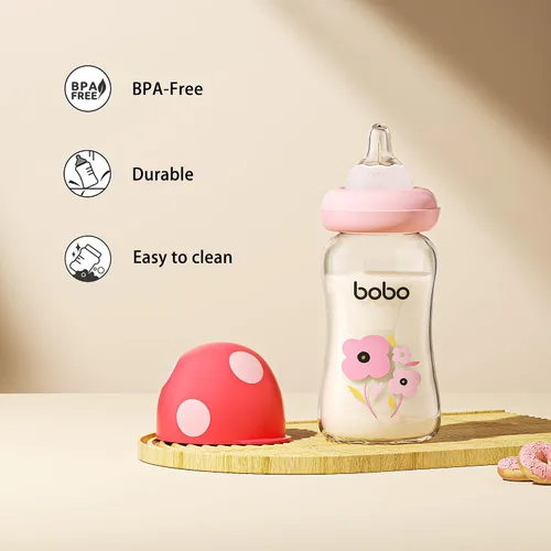 Miniatura 6 de YOHKOH Biberón de vidrio natural con pezón de flujo lento de nivel 1, biberones anticólicos para recién nacidos, biberones de vidrio para bebés