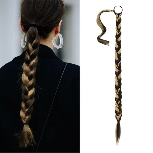 Miniatura 35 de Barsdar Extensión de 26 Pulgadas de Cola de Caballo Trenzada Larga con Banda Elástica - Extensiones de Cabello en Cola de Caballo Recta y Elegante