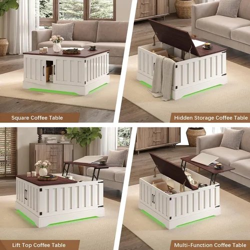 Miniatura 4 de HedoAjim - Mesa auxiliar elevable con almacenamiento, mesa de centro cuadrada de 31.5 pulgadas con gran almacenamiento oculto, mesa central