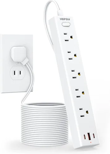 Miniatura 11 de HOPOW Regleta de alimentación con enchufe plano, cable de extensión plano ultra delgado de 6 pies, protector contra sobretensiones con 5 salidas y 3