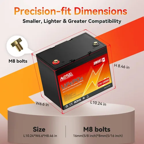 Miniatura 2 de Batería de litio LiFePO4 de 12 V 100 Ah con Bluetooth, BMS integrado, protección a baja temperatura, más de 5000 ciclos, celdas de batería