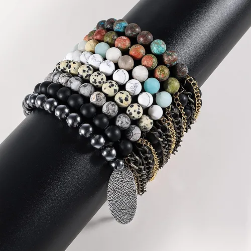Miniatura 9 de Pulseras de piedra de lava natural de 0.315in para hombres, difusor de aceites esenciales de cristal curativo, pulsera de chakras, yoga, energía