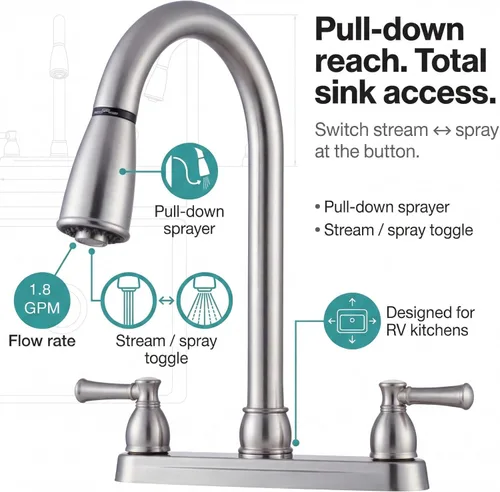 Miniatura 2 de Llave para fregadero de cocina Dura Faucet, llave de reemplazo no metálica con doble palanca para casas rodantes, caravana quinta rueda