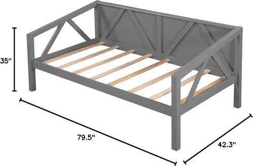 Miniatura 8 de Merax Marco de cama de día de madera de granja con soporte de listones de madera, sofá cama con patas resistentes, no necesita somier, tamaño Gris