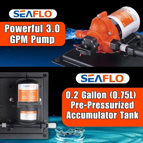 Miniatura 8 de SEAFLO Sistema de Bomba de Agua y Tanque Acumulador Serie 33 - 115V, 3,3 GPM, 45 PSI, Tanque de 0,2 Galones Reduce el Ciclado Para Uso Marino