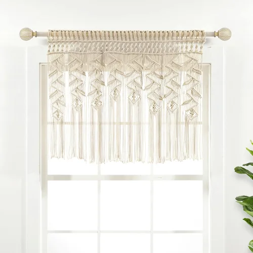 Miniatura 12 de Lush Decor Panel de cortina de algodón con hojas de macramé bohemio para ventana, individual de 40 pulgadas de ancho x 84 pulgadas de largo, neutro