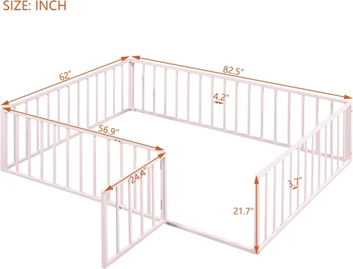 Miniatura 2 de Harper & Bright Designs Base de cama de metal Queen con rieles, cama Montessori Queen con valla y puerta, para niños y niñas (tamaño Queen, rosa)