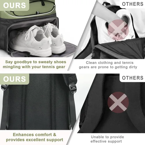 Miniatura 5 de Mochila de Tenis Arcoyard con Capacidad para 2 Raquetas, Bolsas de Tenis Profesionales para Mujeres, Mochila de Tenis con Compartimento Ventilado