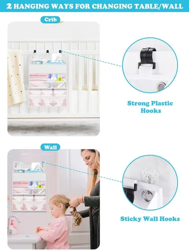 Miniatura 2 de Organizador de pañales colgante PHOTOONE para cuna – Organizador espacioso para guardería de bebé niña/niño para cambiador, corralito/pared – Blanco