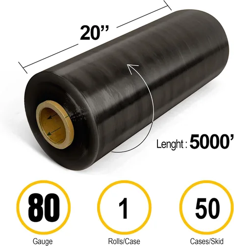 Miniatura 2 de 8NET - Envoltura elástica resistente de 20 x 5000 pies, calibre 80, película retráctil de plástico negro, caja de 1 rollo
