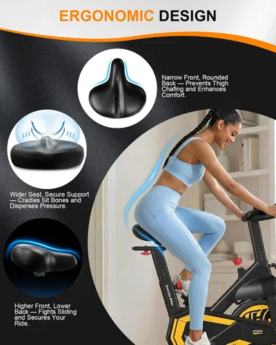 Miniatura 3 de Asiento de bicicleta de gran tamaño, cómodo cojín de asiento de bicicleta con diseño ergonómico, impermeable, transpirable, asiento de bicicleta