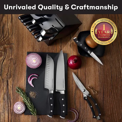 Miniatura 4 de Juego de 19 piezas de cuchillos de cocina de alta calidad con bloque de madera cuchillería de acero inoxidable alemán Master Maison con afilador