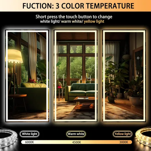 Miniatura 3 de Hasipu Espejo de Cuerpo Completo con Luces, 83" x 36" Espejo de Pie Iluminado LED, Espejo de Vestidor de Cuerpo Completo para Colgar o Montar, Blanco