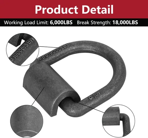 Miniatura 3 de Anclaje de amarre de anillo en D de acero forjado resistente de 5/8" para soldar en anillo de amarre de 18000 libras para asegurar cuatrimotos, UTV