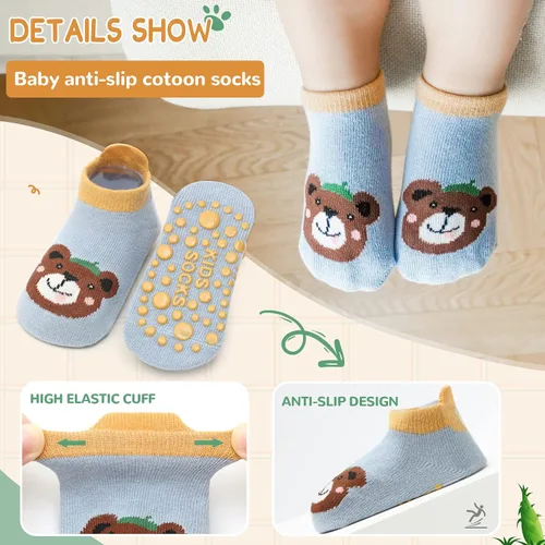 Miniatura 3 de Calcetines antideslizantes para bebés y niños pequeños, calcetines de algodón antideslizantes con pinzas, 6 pares