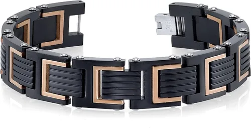 Spartan Pulsera para hombre en acero inoxidable disponible con circonita cúbica y fibra de carbono dos tonos chapado en oro rosa plomizo o negro y
