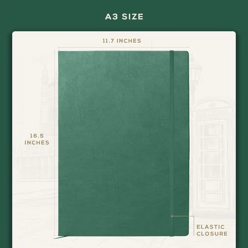 Miniatura 4 de Beechmore Books Cuaderno de bocetos A3 – 11.7x16.5 pulgadas de cuero vegano premium encuadernado, libro de bocetos grande de tapa dura con 160
