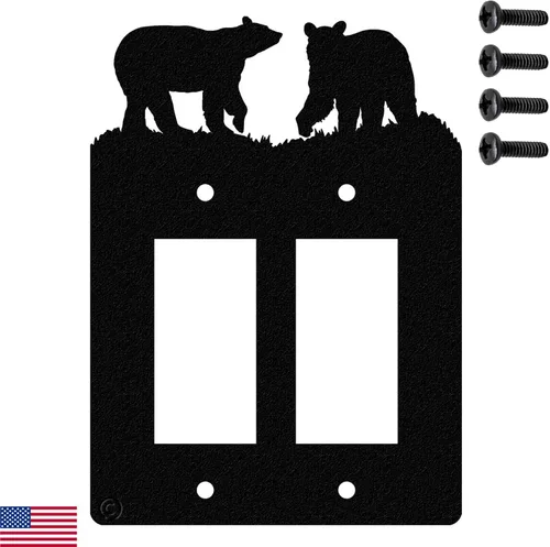 Miniatura 32 de Bear - Placa de pared para interruptor de luz de palanca doble (palanca doble, negro) - Fabricado en Estados Unidos