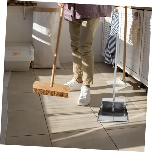 Miniatura 8 de Angoily Recogedor de metal de acero inoxidable, mango largo, recogedor de cocina para garaje, hogar y patio, accesorios de barrido para el hogar
