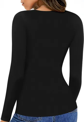 Miniatura 3 de HERLOLLYCHIPS Camiseta de manga larga para mujer cuello redondo acanalada sexy casual elegante para otoño e invierno