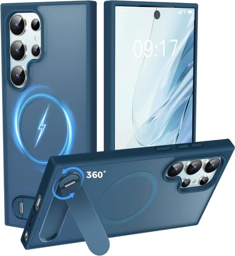 Miniatura 11 de Reukdnv Funda magnética para Galaxy S24 Ultra con soporte de metal duradero, protección contra caídas de grado militar, compatible con MagSafe
