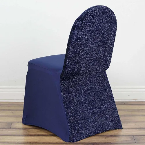 Miniatura 9 de Tableclothsfactory Funda elástica para silla de banquete de elastano negro con brillo metálico para eventos de comedor para banquete de boda