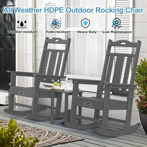 Miniatura 6 de nalone Juego de sillas mecedoras para exteriores de 2 piezas, silla mecedora resistente a todo clima de HDPE para porche, silla mecedora de patio