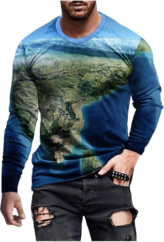 Miniatura 5 de Camisetas de manga larga con estampado de mapa del mundo en 3D para hombre, camisetas gráficas de la Tierra, camisetas de moda para otoño, regalos