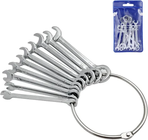 Juego de llaves inglesas mini de extremo abierto, juego de llaves combinadas con anillo de cadena tipo métrico (10 piezas)