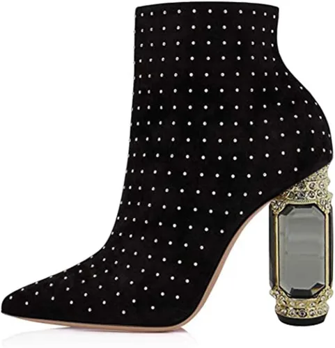 Miniatura 137 de FSJ Botas de tacón alto con punta puntiaguda para mujer, con tacón alto, con cremallera lateral brillante, estilo casual, para uso diario, zapatos
