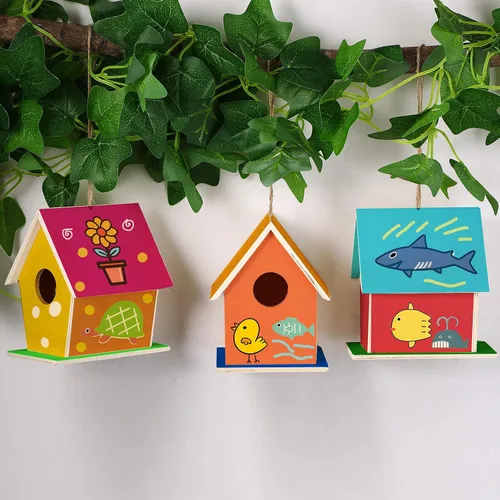 Miniatura 4 de Jetec 6 piezas de casa de pájaros, kit de casa de pájaros de madera para construir y pintar casas de pájaros sin terminar, artes de madera