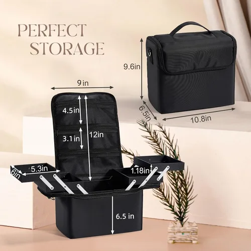 Miniatura 2 de Yueieoun Estuche de Maquillaje Grande para Tren, Organizador de Maquillaje, Caja de Maquillaje, Estuche Cosmético Suave de 4 Niveles para Maquillaje