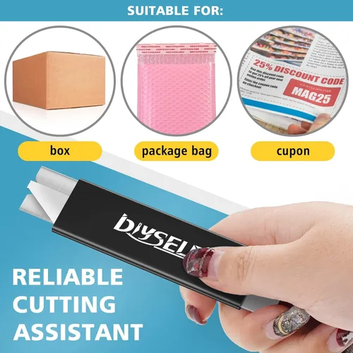 Miniatura 4 de DIYSELF Cuchillo Utilitario, Juego de 24 Cortadores de Caja Pequeños con Hojas de Navaja de Un Solo Filo, Cuchillo Retráctil, Funda Metálica Negro