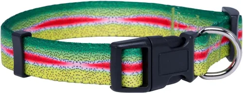 Native Pup Collar de perro con estampado de animales, patrón de pez trucha arcoíris, regalo para pescador, cachorro al aire libre (grande, trucha