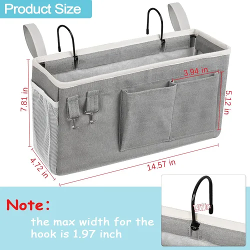 Miniatura 3 de Loghot Organizador de Cabecera/Bolsa de Almacenamiento de Cabecera Organizador Colgante para Literas y Camas de Hospital, Rieles de Cama de 1 pieza