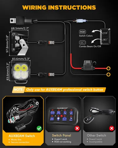 Miniatura 7 de Auxbeam Luces LED RGB en Cápsula de 3 Pulgadas, 7 Retroiluminación de Ciclo de Gradiente Dinámico, Combo Spot Flood de 116W, Luz de Conducción